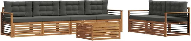 vidaXL Outdoor-Sofagarnitur 7-teilig aus massivem Akazienholz mit Kissen in Anthrazit und Natur - Bild 1