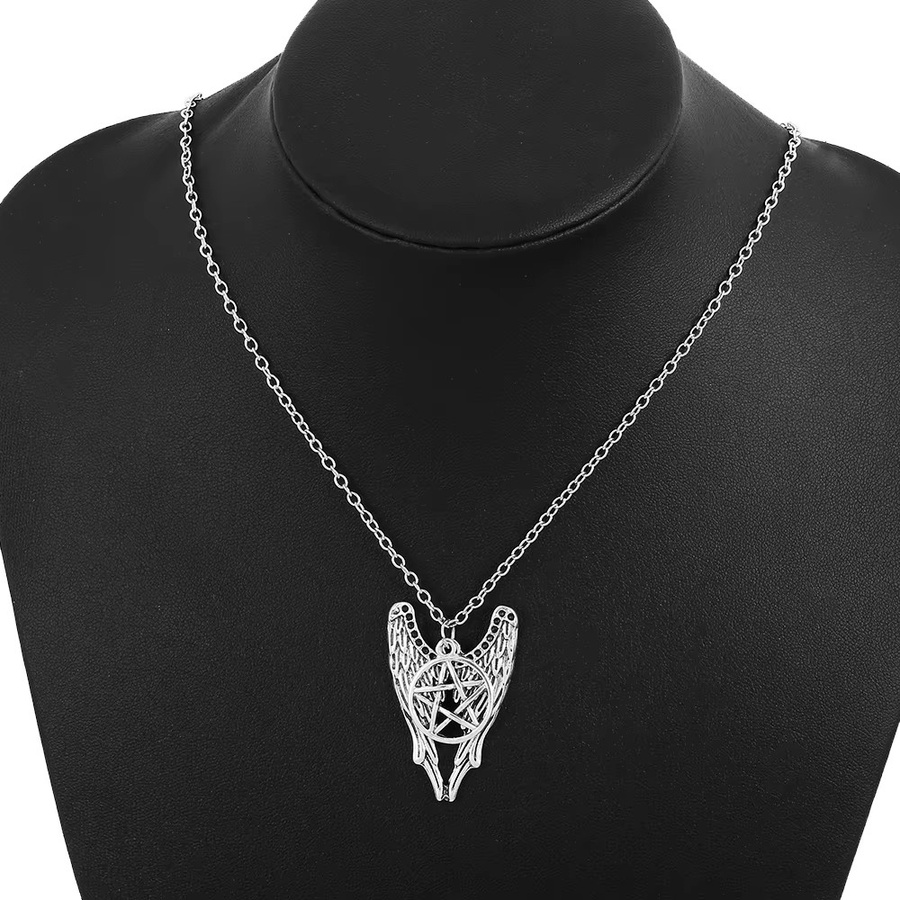 Bandai Halskette, Pentagramm-Engelsflügel, Silber, Unisex, Vintage - Bild 3