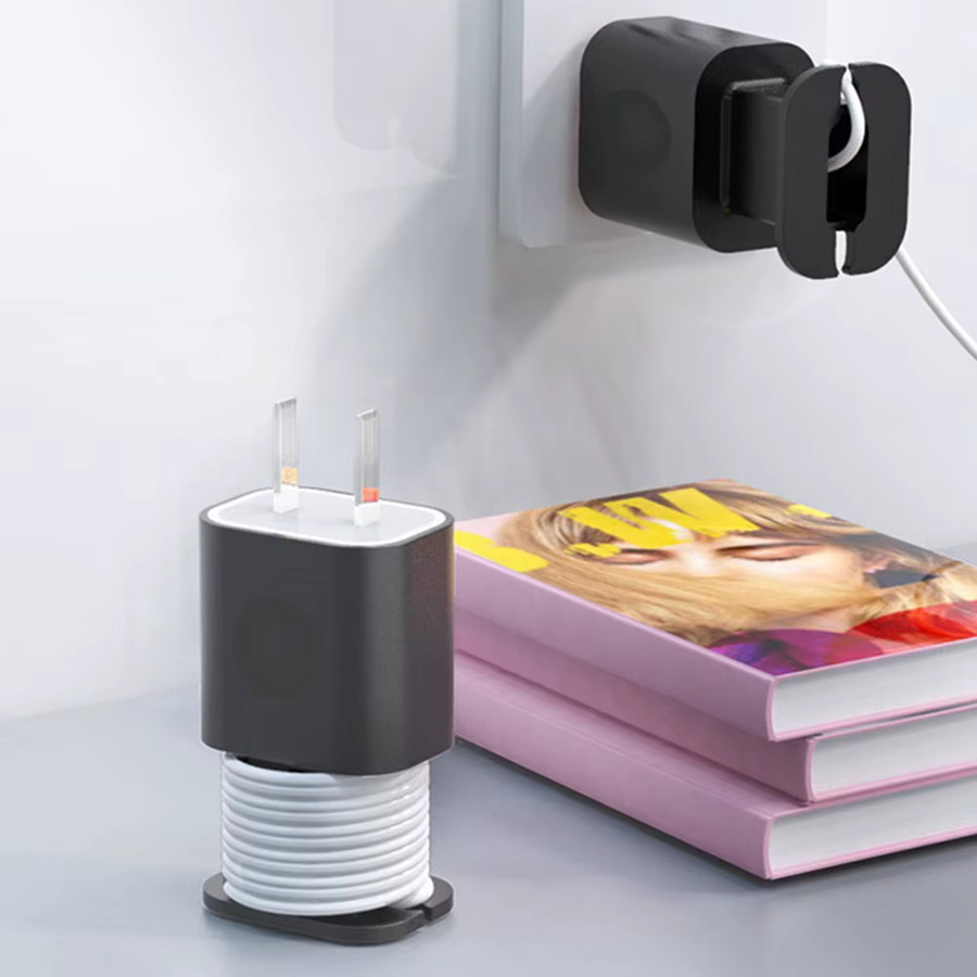 2 in 1 Soft Silikon Ladegerät Schutzabdeckung und Kabel Organizer für iPhone Ladekabel in Schwarz - Bild 3