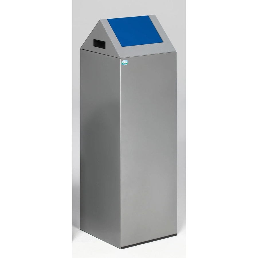 PROREGAL Selbstlöschender Wertstoffsammler Spitz mit Einwurfklappe aus verzinktem Stahl, Silber-Blau, H x B x T: 104,5 x 32 x 32 cm - Bild 2