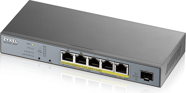 Zyxel GS1350-6HP Smart Switch mit 5 x 10/100/1000 PoE+ Ports und 1 x Gigabit SFP Uplink in Schwarz und Grau - Bild 1