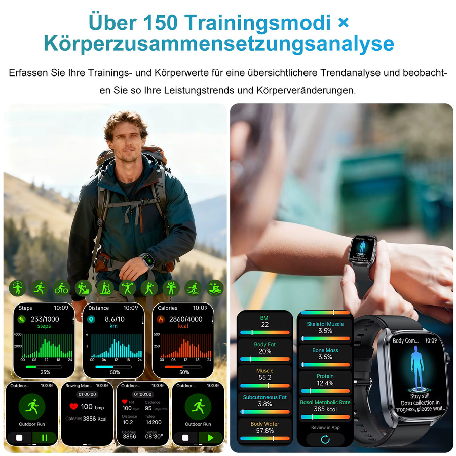 Marsyu Smartwatch, Schwarz, Silikon, Unisex - Bild 4