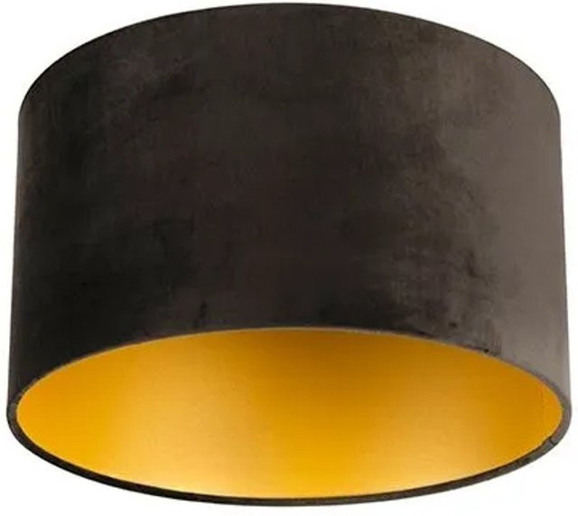 QAZQA Samt Lampenschirm Schwarz mit goldener Innenseite, Zylinderform für E27, B: 35 cm, T: 35 cm, H: 20 cm - Bild 1