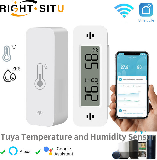 Tuya WiFi Smart Temperatur- und Feuchtigkeitssensor in Weiß, batteriebetrieben, kompatibel mit Alexa und Google Home - Bild 1