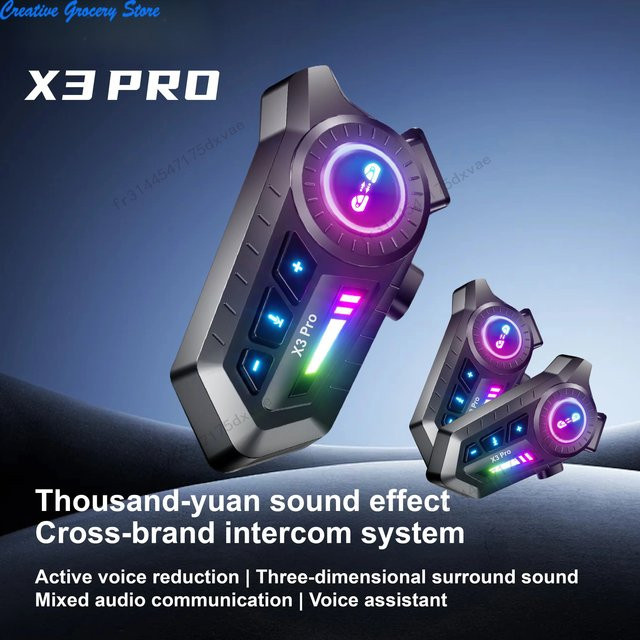 NUOYING X3Pro Motorradhelm Bluetooth-Headset in Schwarz mit starkem Bass, Geräuschunterdrückung und kabellosem Dual-Rider-Intercom - Bild 1