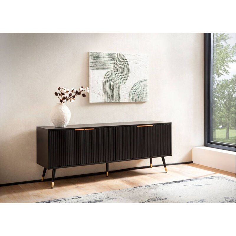Modernes Lowboard in Schwarz und Gold aus Holz und Metall, B/H/T: 150 x 60 x 39 cm - Bild 3