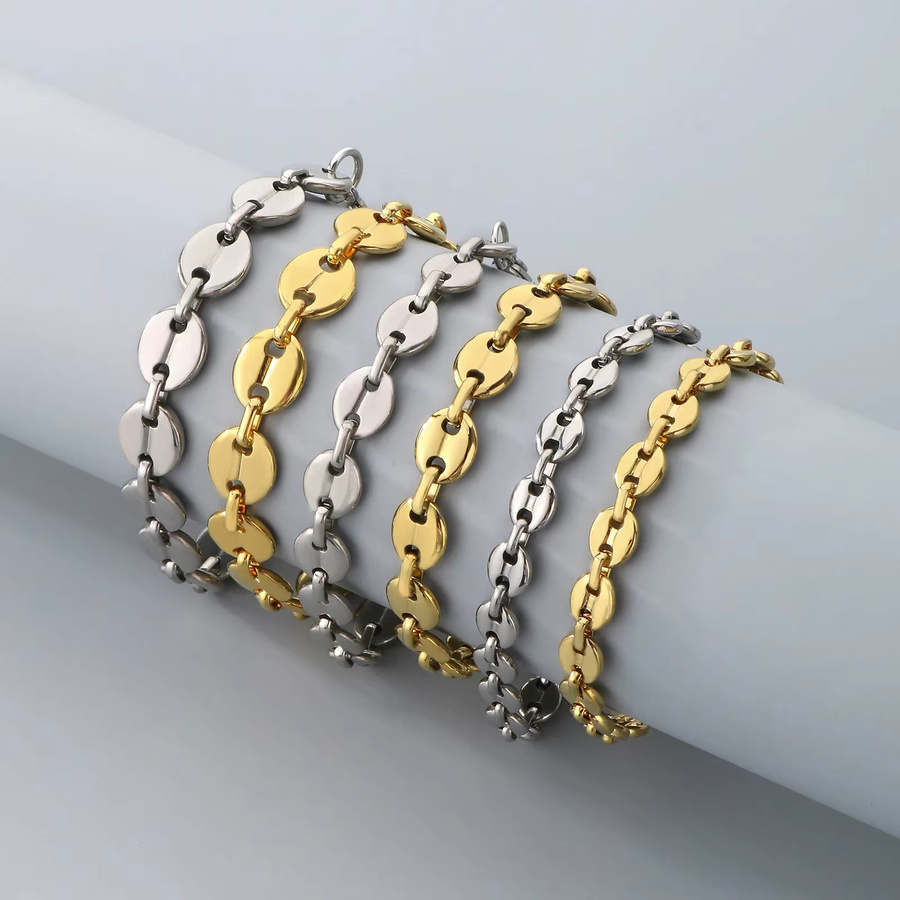 fongten Armband, Kaffee Bean Link Kette, Edelstahl, Goldfarbe, Unisex - Bild 1