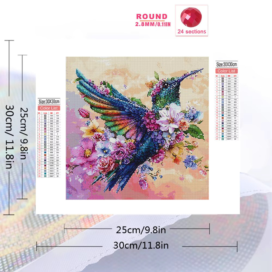 EverShine DIY Diamant-Mosaik-Stickerei mit floralem Vogel-Motiv in Multicolour, B/H: 20 x 20 cm - Bild 2