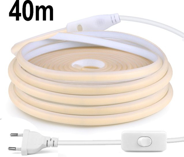 Lcamaw COB LED-Streifen 220 V, wasserdichter LED-Band in Weiß, 40 m Länge - Bild 1