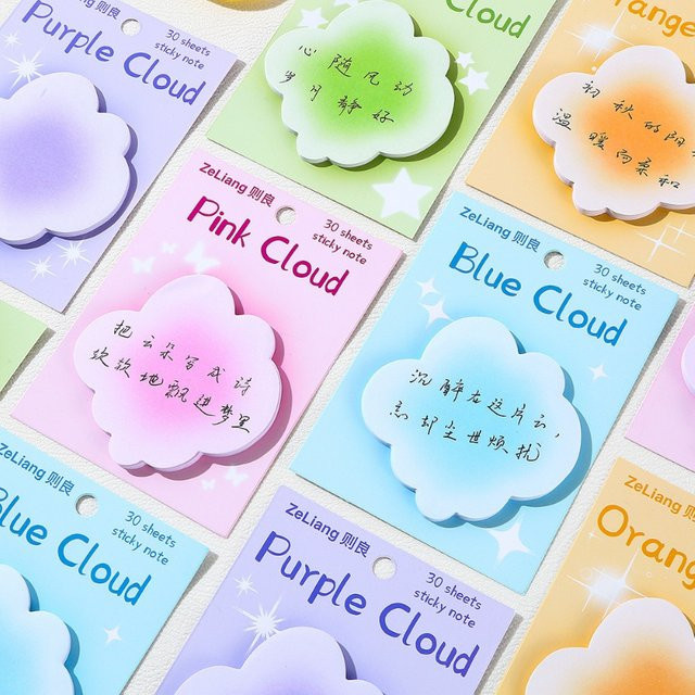 Kawaii Wolken-Notizblöcke mit Farbverlauf, pink und mehrfarbig, abreißbare und wiederverwendbare Haftnotizen für den Schulbedarf - Bild 1