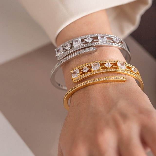 LISHAYUNXI Manschetten-Armreif, Silber, Diamant, Kristall, Damen - Bild 1