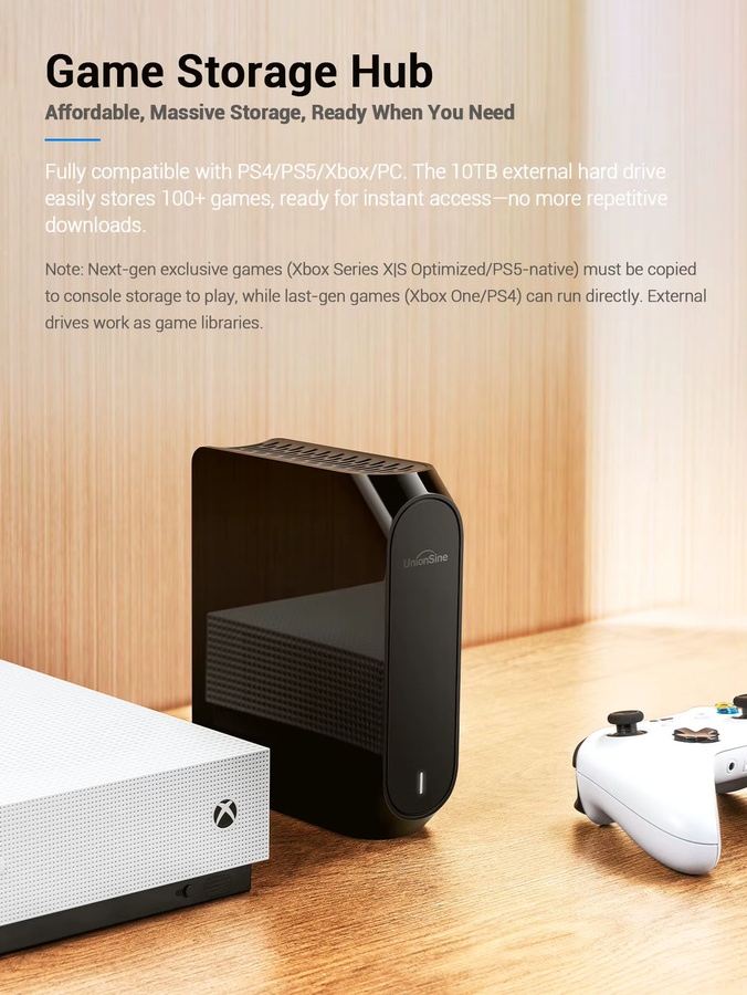 UnionSine Externe HDD Festplatte 3.5 Zoll in Schwarz für PS5, PS4, Xbox, PC und Mac - Bild 2