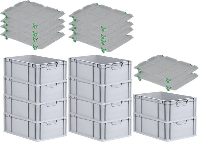 PROREGAL SparSet 10x Eurobox NextGen Grip mit Auflagedeckel und 4 grünen Schiebeschnappverschlüssen, Grau, H x B x T: 22 x 40 x 60 cm - Bild 1