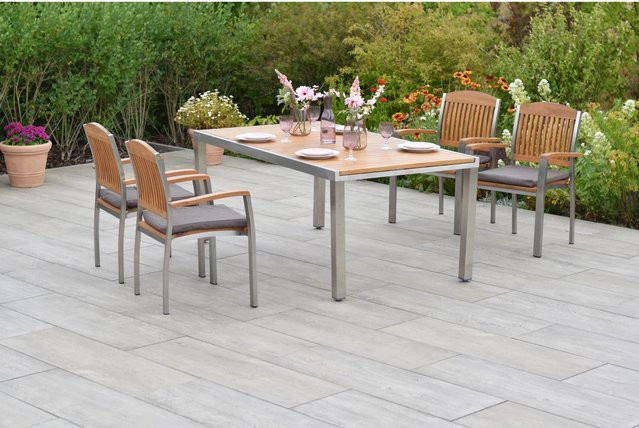 Merxx Keros Gartenmöbel Set 9-tlg. in Braun mit ausziehbarem Gartentisch aus Akazienholz und Kissen, B/T: 100 x 180/240 cm - Bild 1