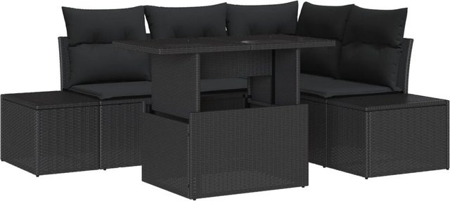 vidaXL Garten-Sofa-Set aus Poly Rattan in Schwarz mit integriertem Speicher, 5-teilig - Bild 1