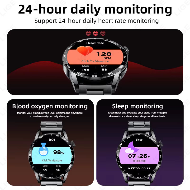 LIGE Smartwatch für Herren und Damen mit Bluetooth-Anruffunktion, Herzfrequenzmesser und IP68 wasserdicht, in Schwarz oder Gold - Bild 4