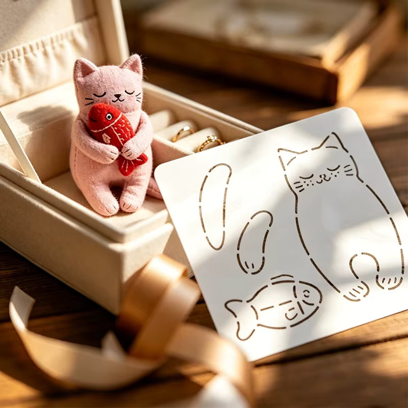 YOMDID Mini-Patchwork-Schablone mit Katzen- und Fischmotiv, transparente DIY-Quilt-Schablone aus PET zum Nähen - Bild 3