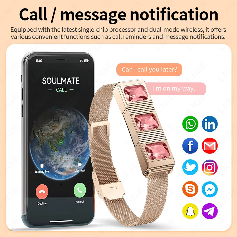 LIGE Smart Armband mit Strass, Schwarz, Herzfrequenzmesser, Schlaf-Tracker und 1ATM Wasserdicht, kompatibel mit Android und iOS - Bild 3