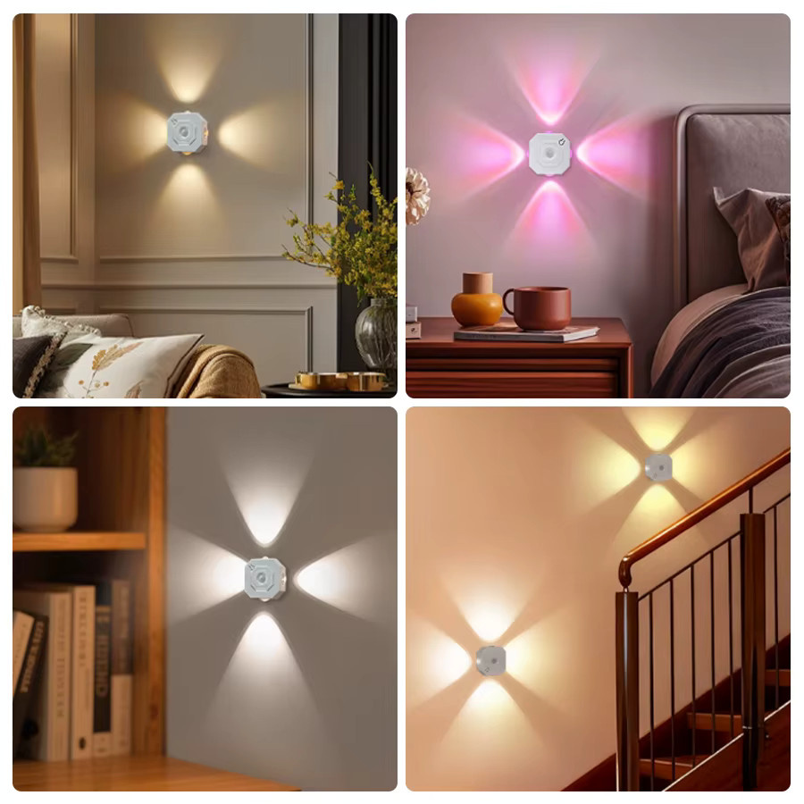 GGBEE 4-Köpfige LED-Nachtleuchte mit Bewegungssensor, RGB-Farben, USB-aufladbar und magnetischer Wandlampe für Schlafzimmer, Flur und Treppen, Weiß - Bild 5