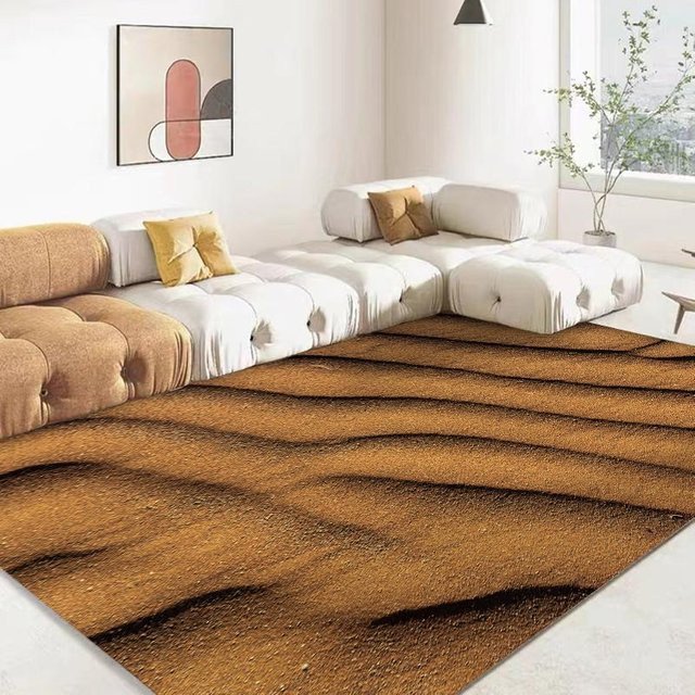 UQIDEHOME 3D Sand Wüste Simulationshintergrund Teppich, modern und geometrisch, beige/braun, B/T: 80 x 50 cm - Bild 1