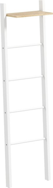 HOMCOM Handtuchleiter mit oberer Ablage und 4 Stangen, freistehendes Leiterregal für Badezimmer, Schlafzimmer und Wohnzimmer, Weiß und Eiche, B/T/H: 43 x 20 x 151 cm - Bild 1