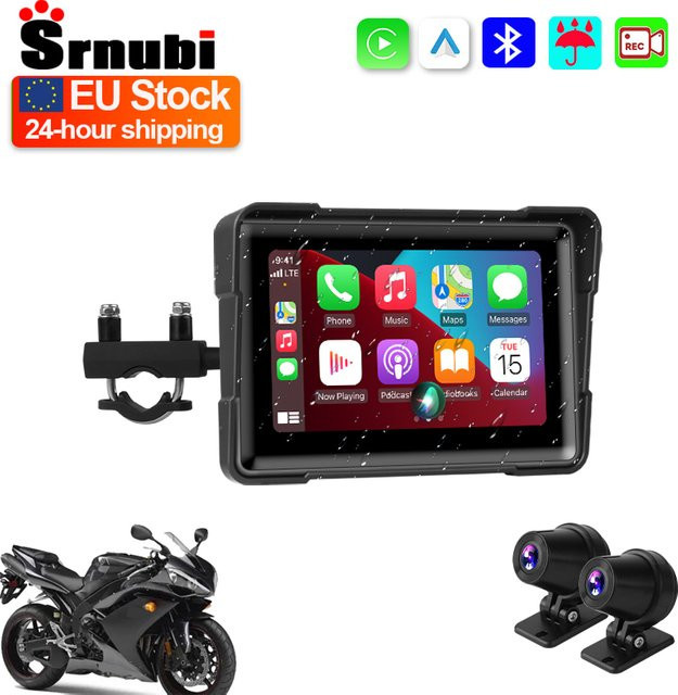 Srnubi Motorrad-GPS-Navigation mit 5-Zoll-Bildschirm, wasserdicht, kabellos, Carplay und Android-Unterstützung, Schwarz - Bild 1