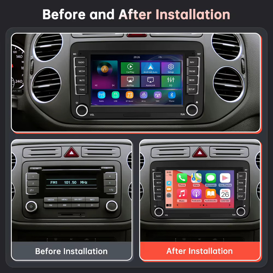 Road Top 7 Zoll Linux Auto-Multimedia-Display mit kabellosem CarPlay und Android Auto für Volkswagen, Seat und Skoda in Schwarz - Bild 2