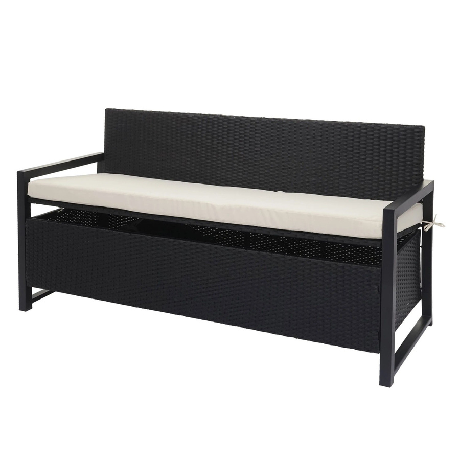 MCW Poly-Rattan 3er Sitzbank F39 Truhenbank mit Staufach und Kissen in Anthrazit und Beige - Bild 2