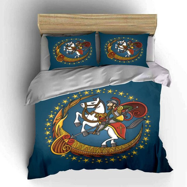 Dreiteiliges Ritter-Bettwäsche-Set mit Emblem-Design für Kinder, Blau, B/T: 200 x 200 cm - Bild 1