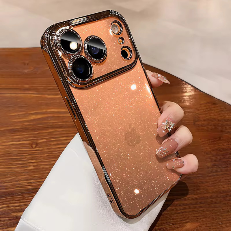Glitzernde transparente Handyhülle von Xeber mit Kameraschutz für iPhone 17 Pro Max, 16, 15, 14 Plus und 17 Air in Gold und Grau - Bild 3