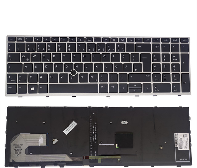 HP Ersatztastatur mit Hintergrundbeleuchtung für EliteBook 855 850 G5 G6 und ZBook 15u G5 G6, QWERTZ Deutsch, Schwarz - Bild 1