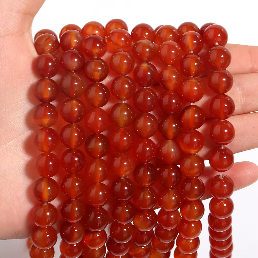 Louleur Perlen, roter Karneol Achat, Naturstein, rund, 1 Strang - Bild 3