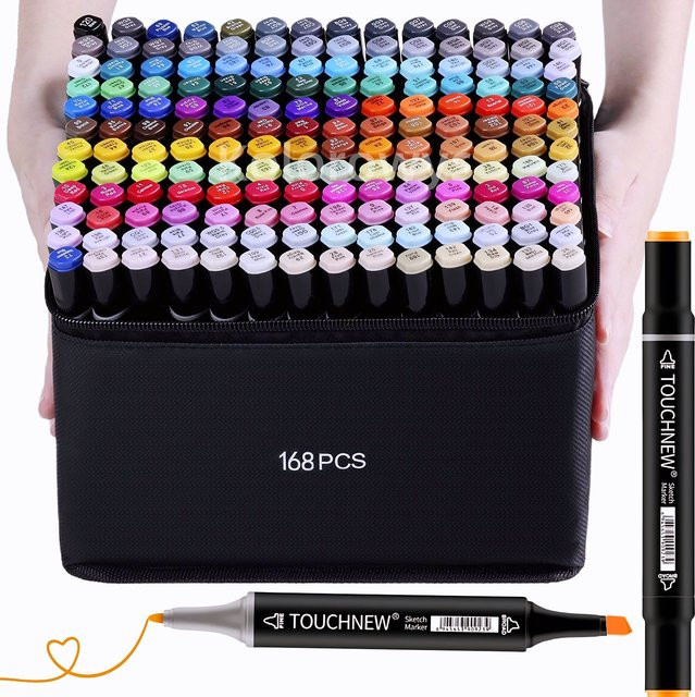 TOUCHNEW Alkoholmarker Set mit Doppelspitze in Multicolour für Künstler und Erwachsene mit Pinsel- und Meißelspitze - Bild 1