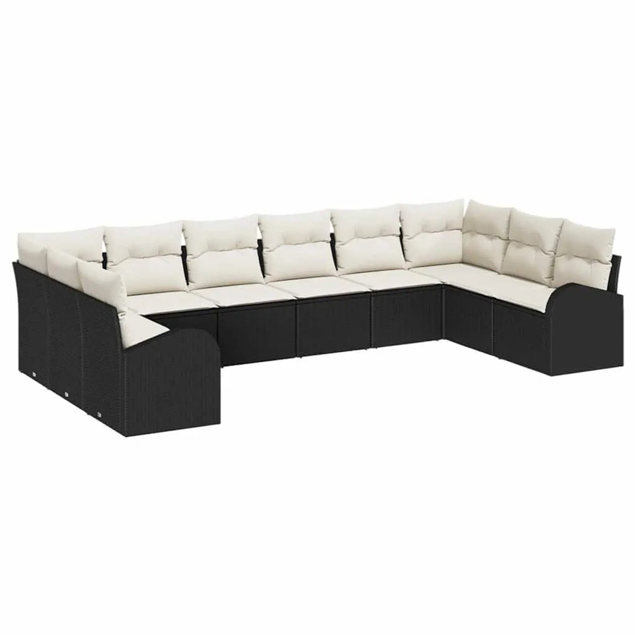 vidaXL Garten-Sofa-Set 10-teilig aus Poly-Rattan in Schwarz mit Polsterkissen in U-Form - Bild 2