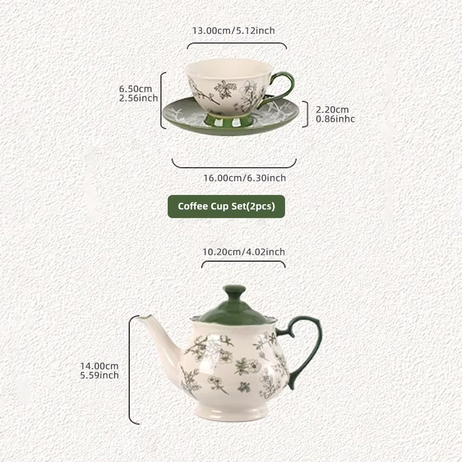 Shunxiang Keramik-Teeservice aus Porzellan mit floralem Design in Grün, bestehend aus Teekanne, Teetassen und Untertassen - Bild 2