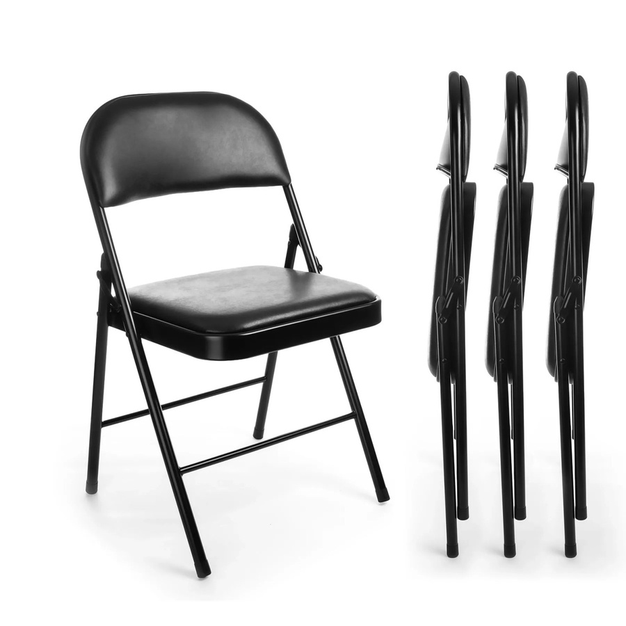 BigDean 4er Set Klappstühle Schwarz mit Kunstlederbezug und Metallgestell, gepolstert und bis 130 kg belastbar - Bild 2