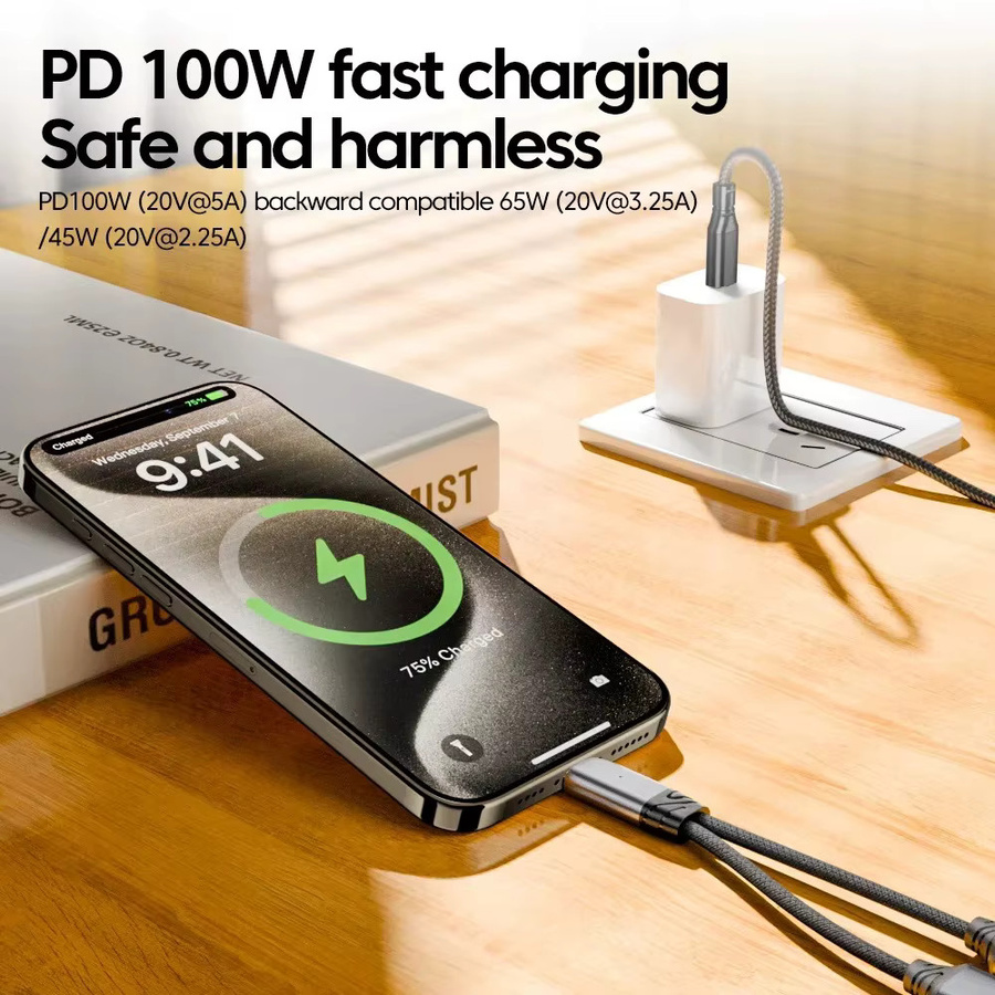 2 in 1 USB C auf 3,5 mm Klinke Audio Adapter und 100 W PD Schnellladekabel in Grau für Samsung, iPhone 16, 15, Huawei und Xiaomi - Bild 5