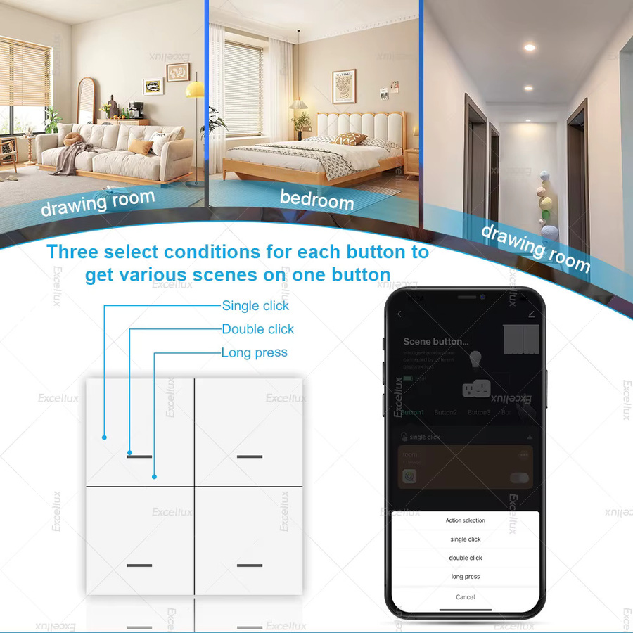 Excellux Zigbee 3.0 Wireless Smart Scene Switch Push Button 4 Gang mit 12 Modi in Weiß für Tuya Home Automation - Bild 2