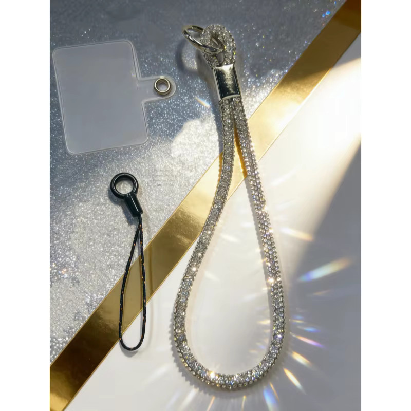 WSSHE Glitter Telefon Lanyard mit Kristall-Handgelenkband und Schlüsselbund in Schwarz und Silber - Bild 1