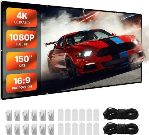 VEVOR Projektionsleinwand 16:9 in Weiß, 4K UHD und 1080p HD kompatibel, Wandmontage für Heimkino und Büro - Bild 1