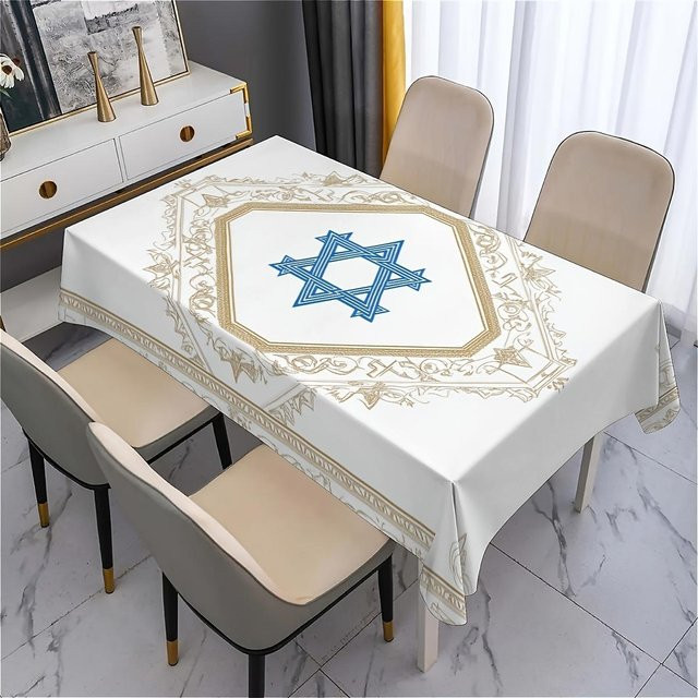 JINGYUE Pet Davidstern Rechteckige Tischdecke aus Polyester, Weiß, B/B: 140 x 180 cm, Wasserdicht und Waschbar - Bild 1