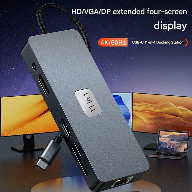 FC&EC 11-in-1 USB-C Dockingstation Multi-Port Hub mit Dual Display 4K UHD 60 Hz in Grau - Bild 1