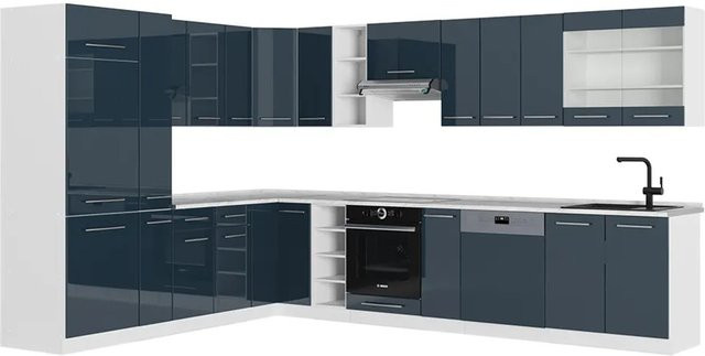 Vicco Eckküche Fame-Line Hochglanz Weiß Dunkelblau B/T/H: 257 x 347 x 372,72 cm - Bild 2