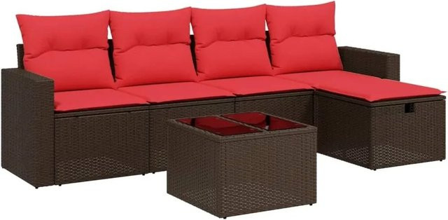 vidaXL 6-teiliges Gartensofa-Set aus Polyrattan mit Kissen in Braun für Garten und Terrasse - Bild 1