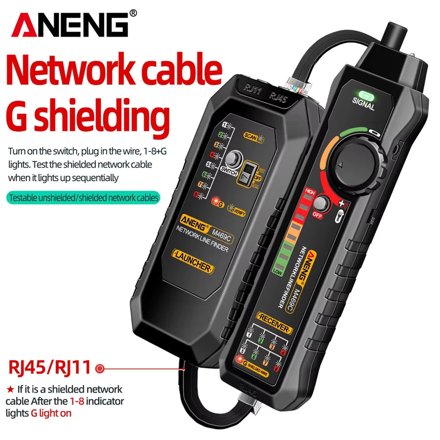ANENG M469C Multifunktions-Netzwerkkabel-Finder und LAN-Kabeltester für RJ45 und RJ11 in Schwarz - Bild 3