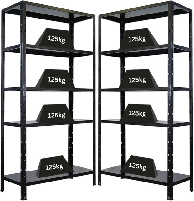 2er Set PROREGAL Schwerlastregal Ares aus Stahl in Schwarz, H x B x T: 180 x 90 x 40 cm - Bild 1
