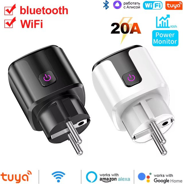 Tuya Smart WiFi und Bluetooth Steckdose 20A mit Power Überwachung, Timer und Kindersicherung, kompatibel mit Google Home, Alexa und smartThings - Bild 1