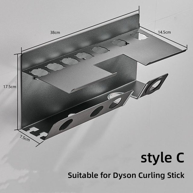 Wandmontierter Dyson Haartrockner- und Lockenstabhalter aus Edelstahl in Grau, Badezimmer-Organizer ohne Bohren, B/T/H: 38,0 x 17,5 cm - Bild 1