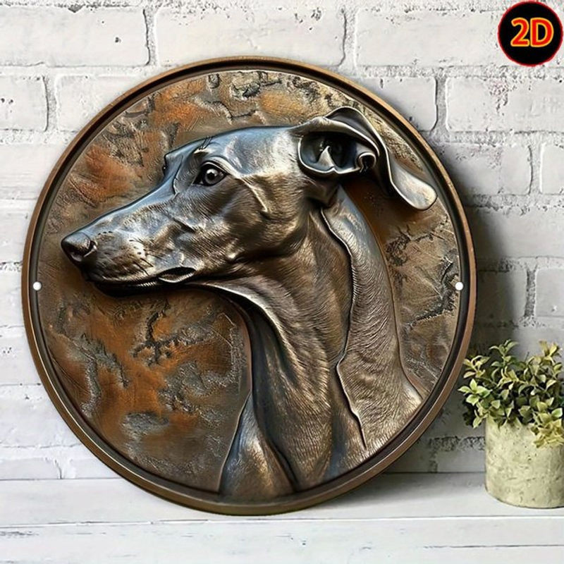 HELLOYOUNG Windhund Wandkunst aus Metall, runde Tier-Relief Dekoration in Braun, wandmontiert - Bild 1