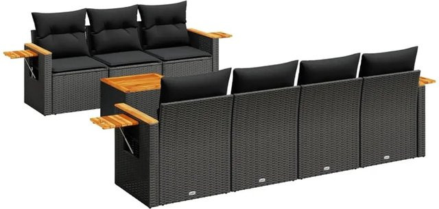 vidaXL 8-tlg Garten-Sofagarnitur aus Polyrattan in Schwarz mit Kissen und Tisch - Bild 1